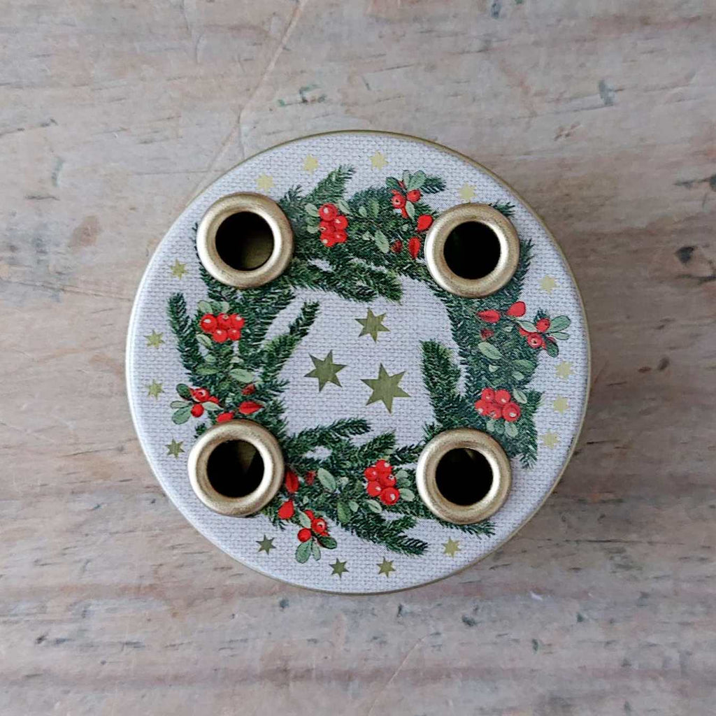 Miniature Traditional Advent Tin Wreath with Stars