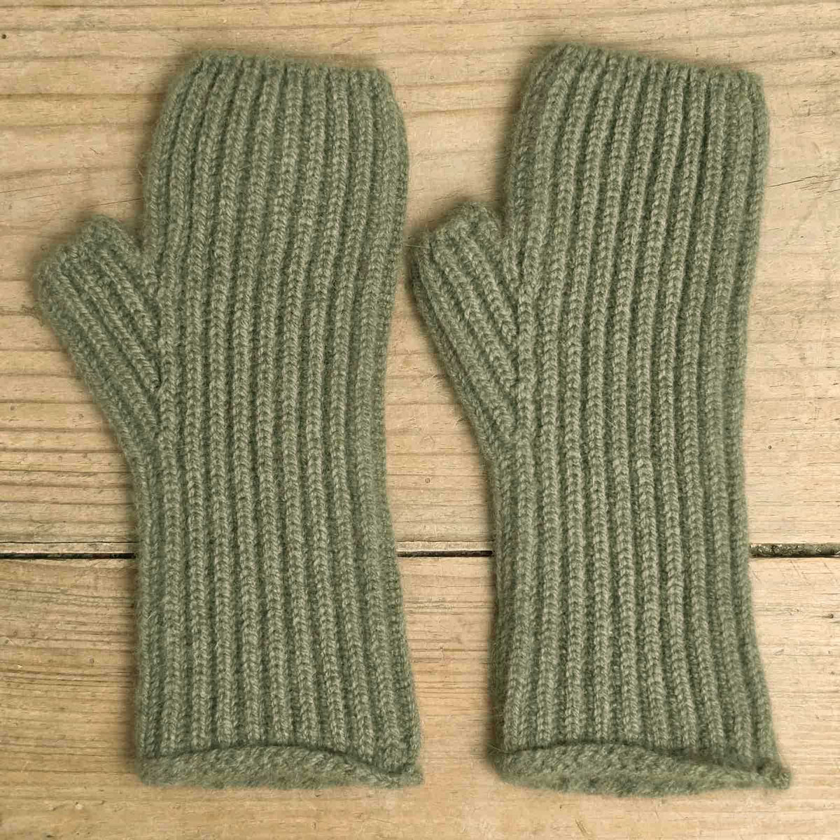 Angora Ribbed Wrist Warmers - Sage