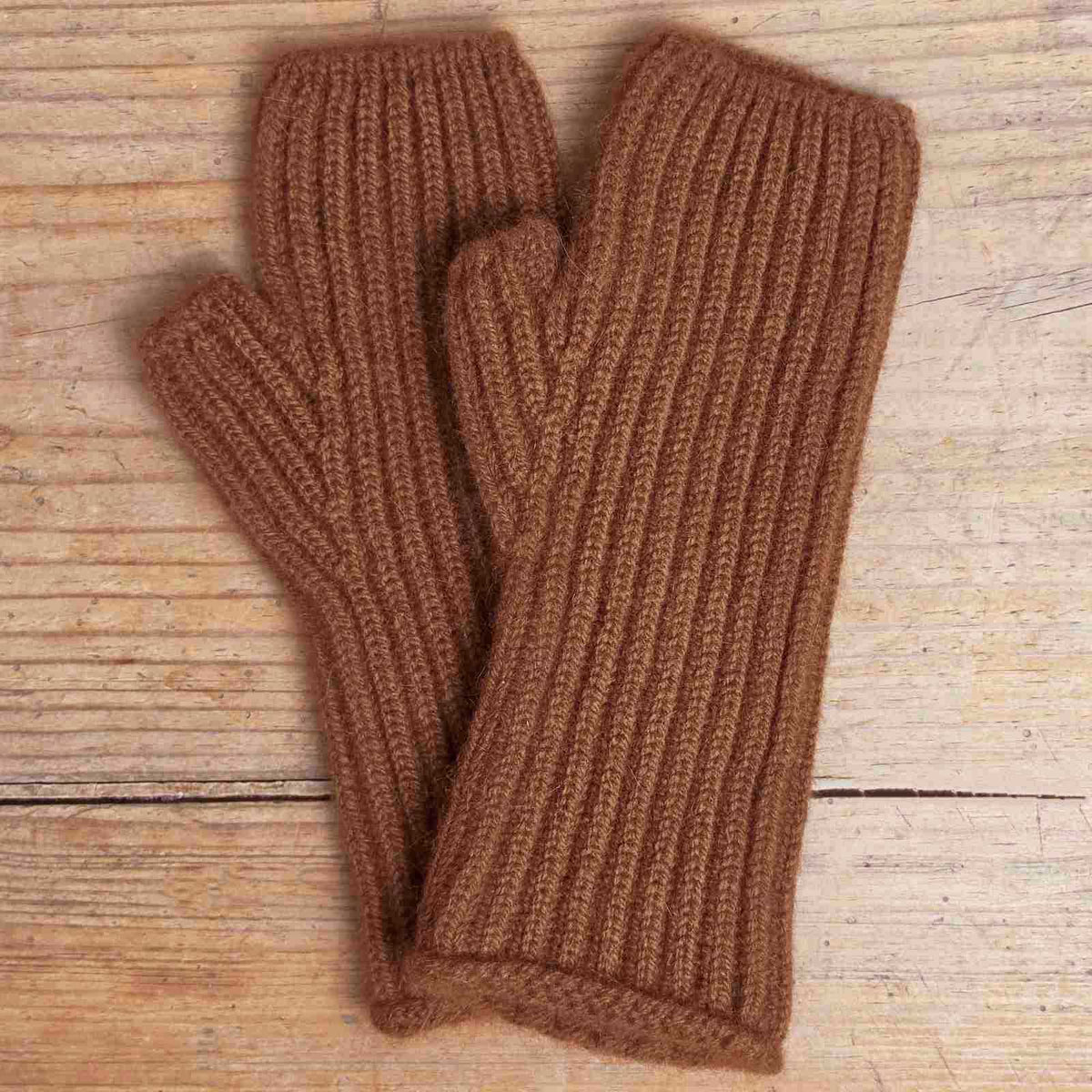 Angora Ribbed Wrist Warmers - Nutmeg