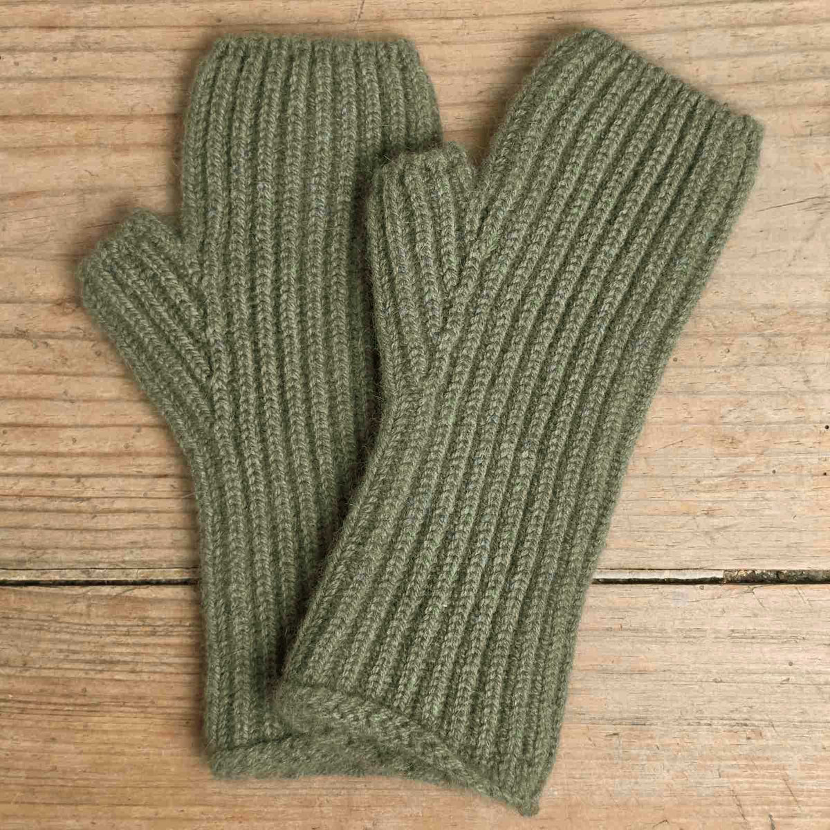 Angora Ribbed Wrist Warmers - Sage