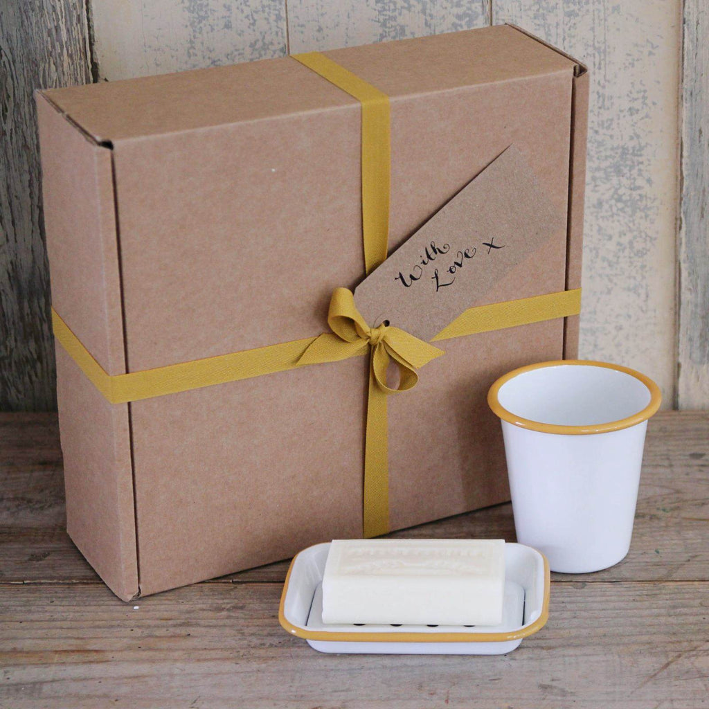 The Bathroom Gift Box - enamel soap dish, enamel tumbler, savon de marseilles soap