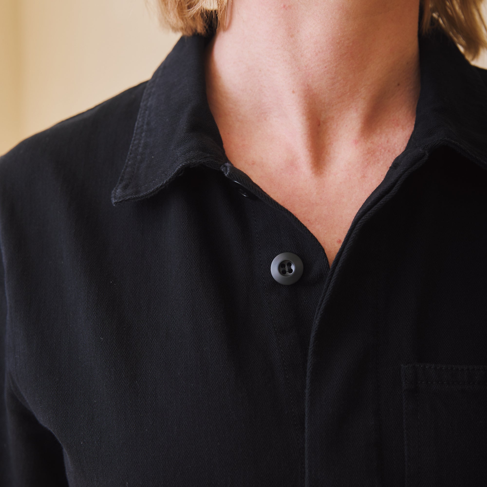 Short sleeved Herringbone Workwear Jumpsuit - Black