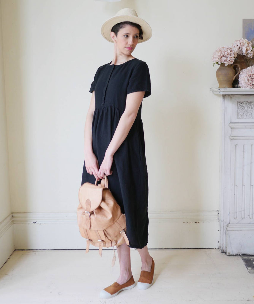 Button Down Linen Dress - Black