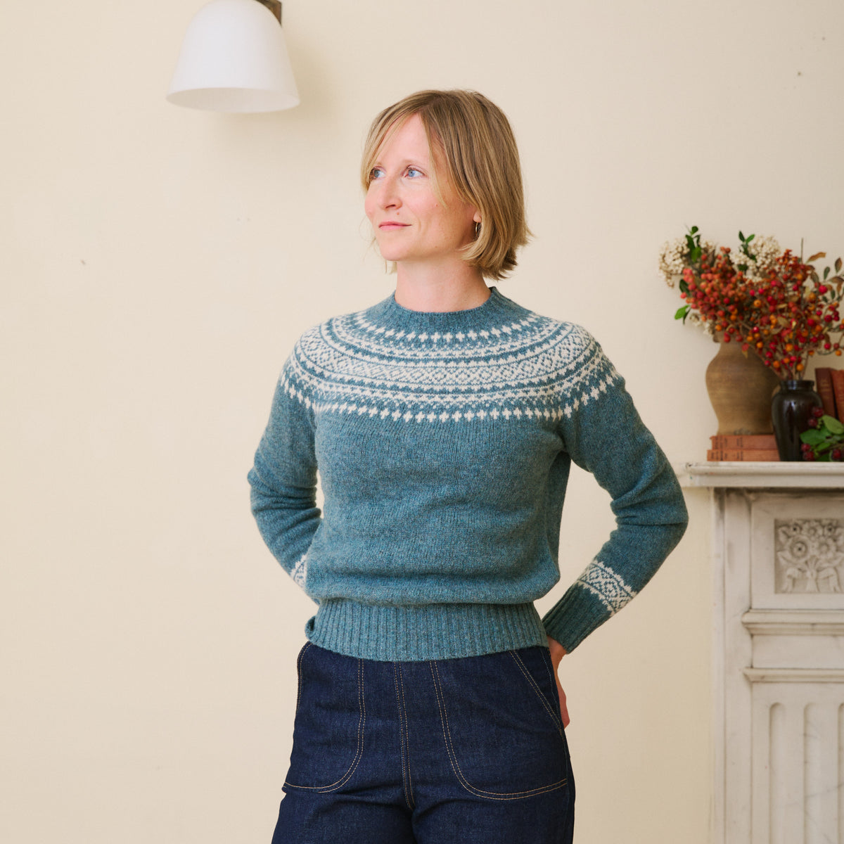 Classic Fair Isle Jumper - Nettle & Ecru