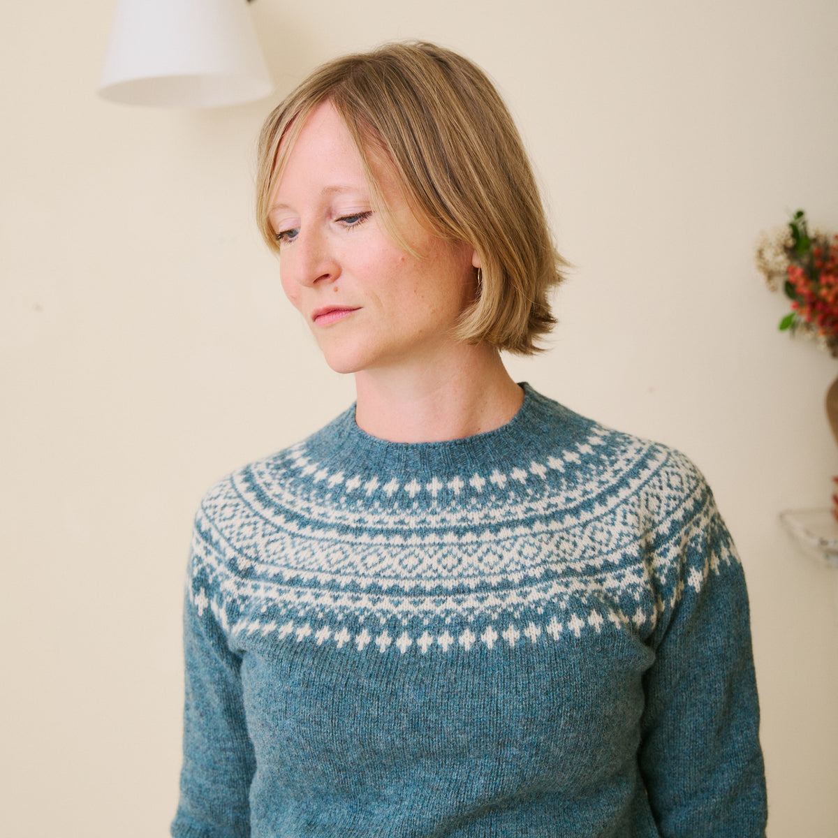 Classic Fair Isle Jumper - Nettle & Ecru