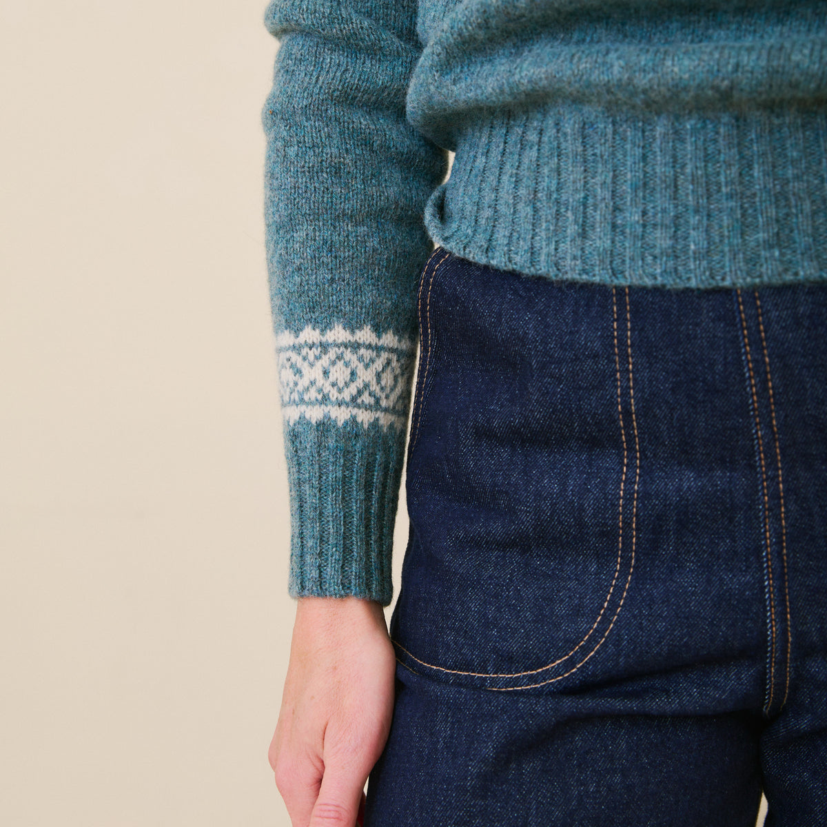 Classic Fair Isle Jumper - Nettle & Ecru