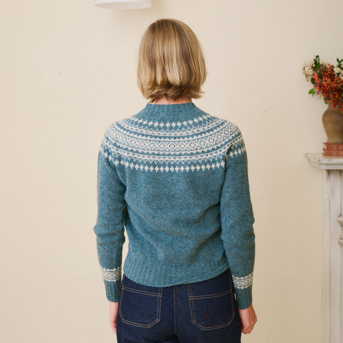 Classic Fair Isle Jumper - Nettle & Ecru