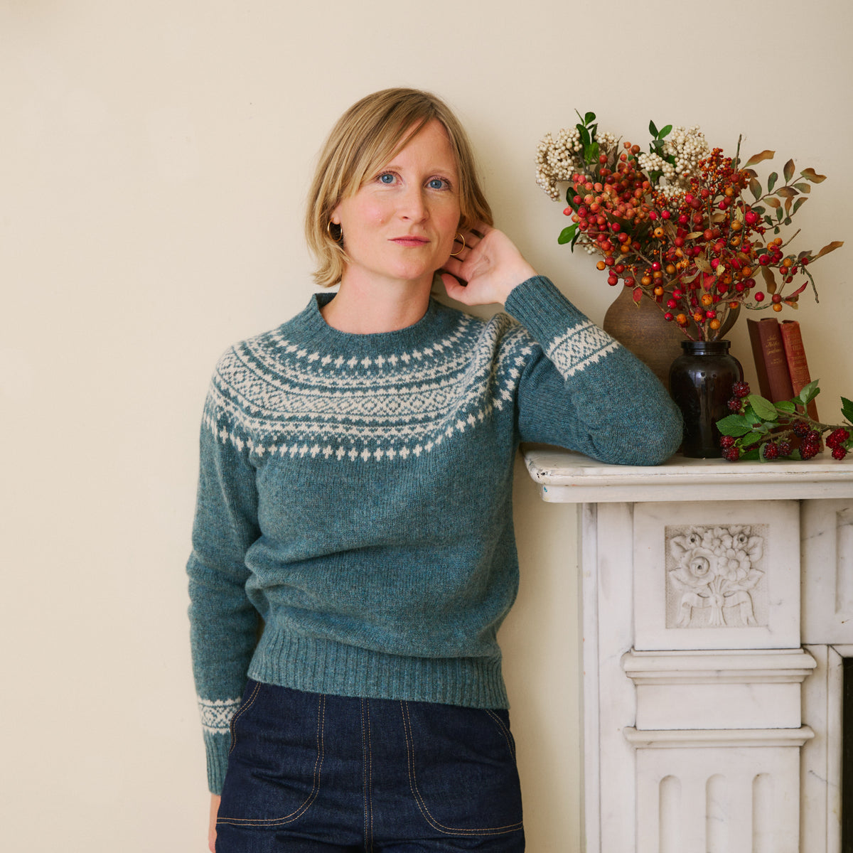 Classic Fair Isle Jumper - Nettle & Ecru