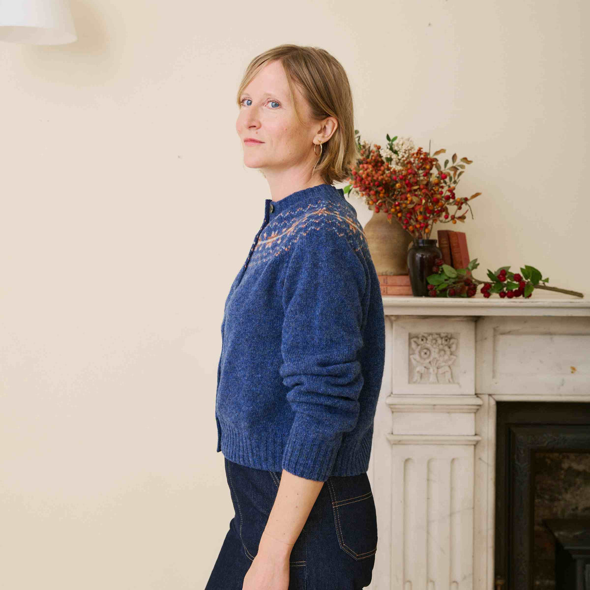 Traditional Scottish Fair Isle Cardigan - Provence Blue