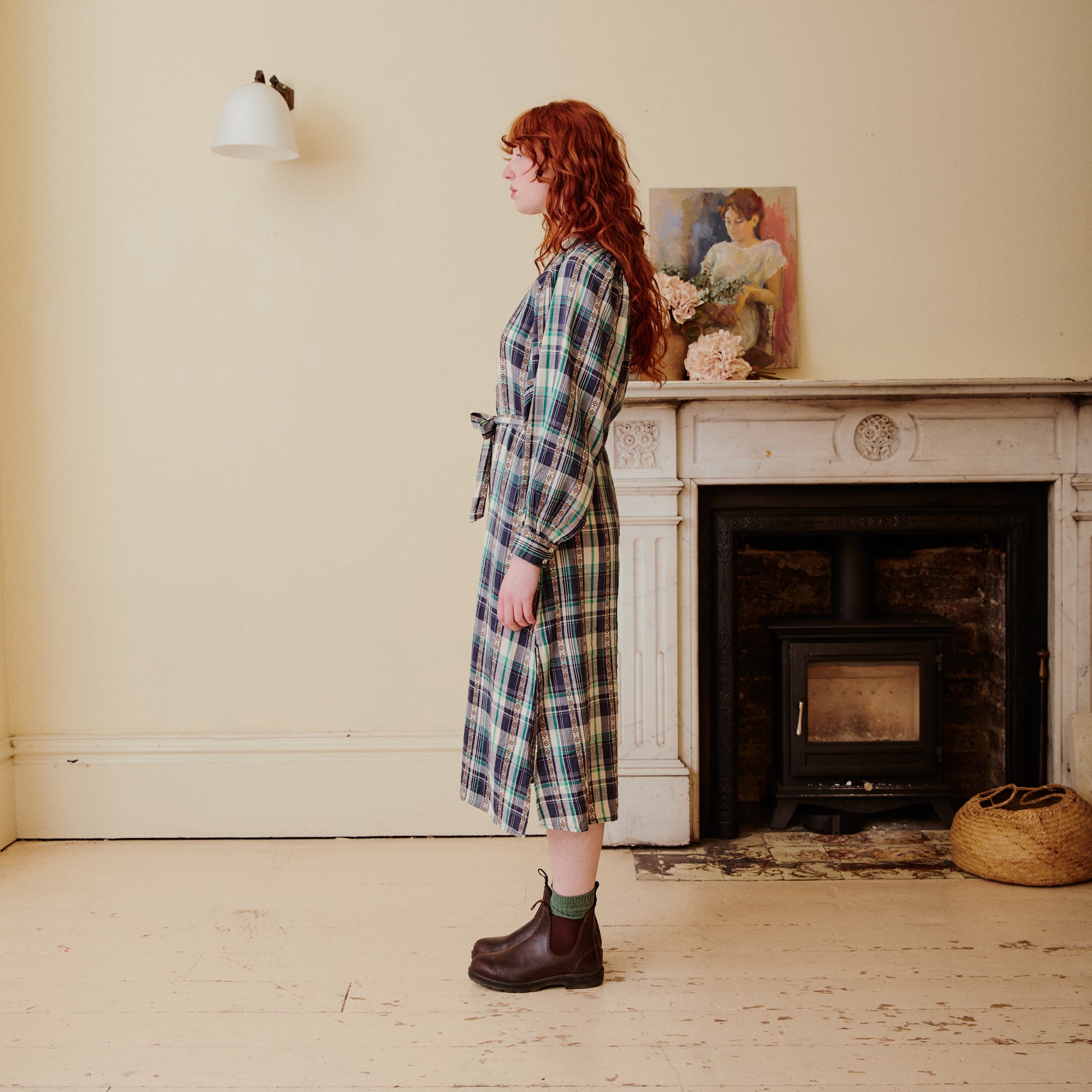Plaid Dress - Navy and Green
