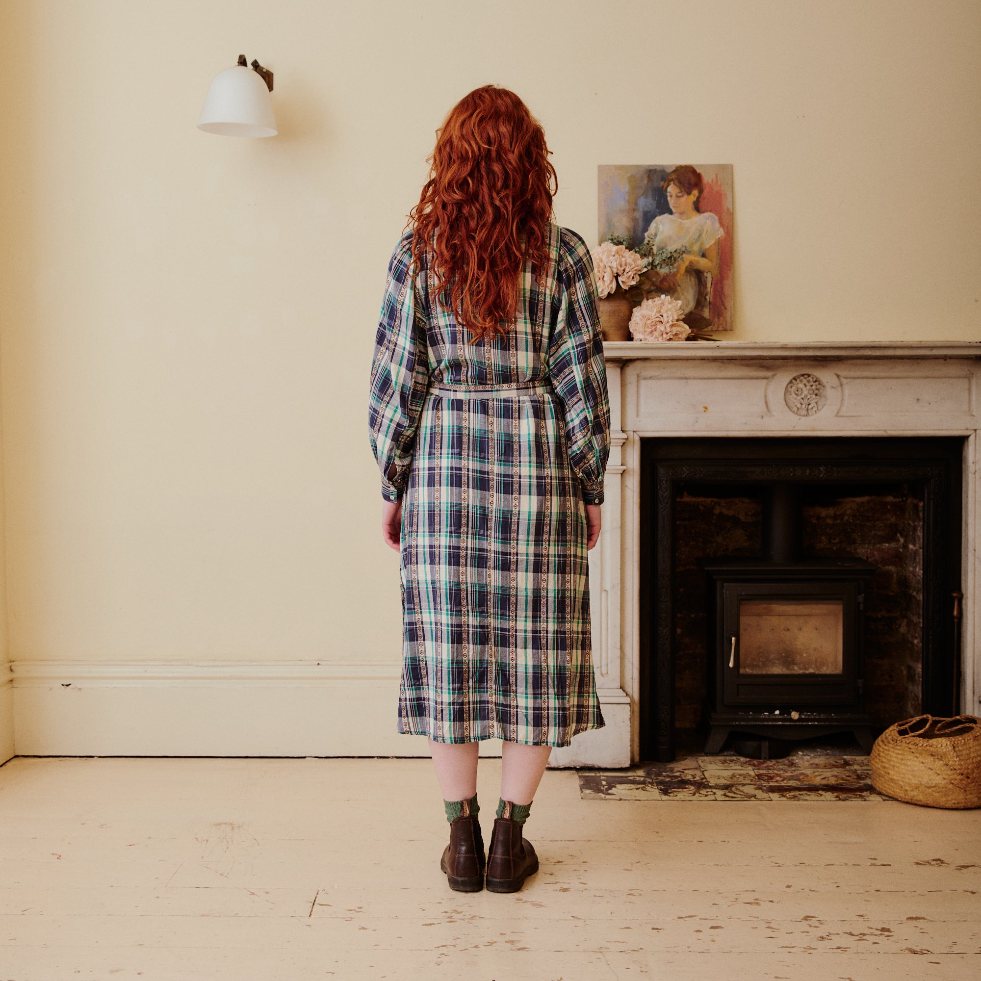 Plaid Dress - Navy and Green