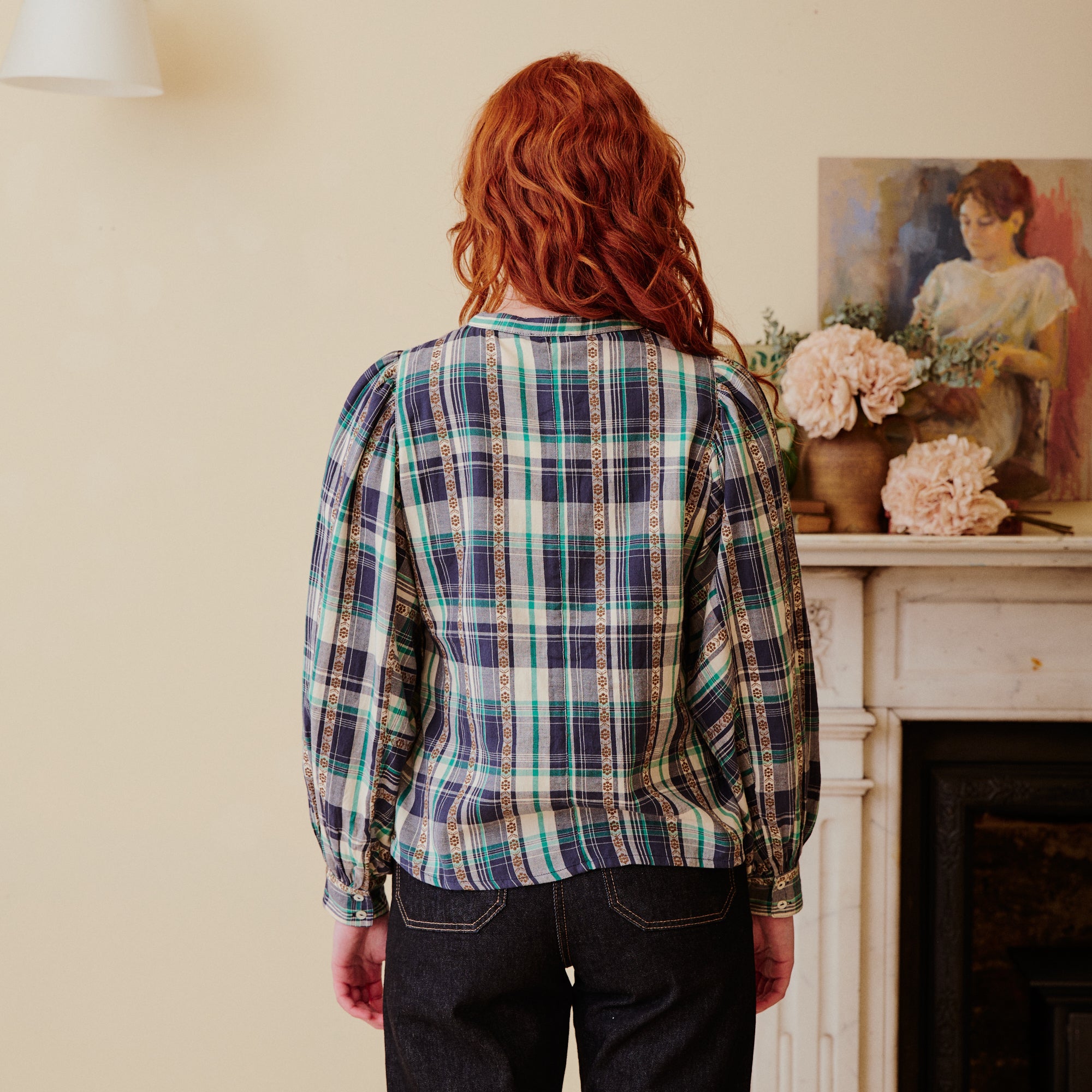 Plaid Blouse - Navy & Green