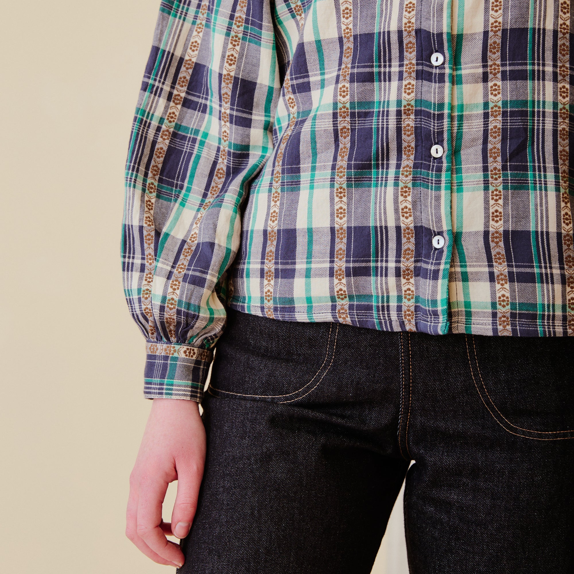 Plaid Blouse - Navy & Green