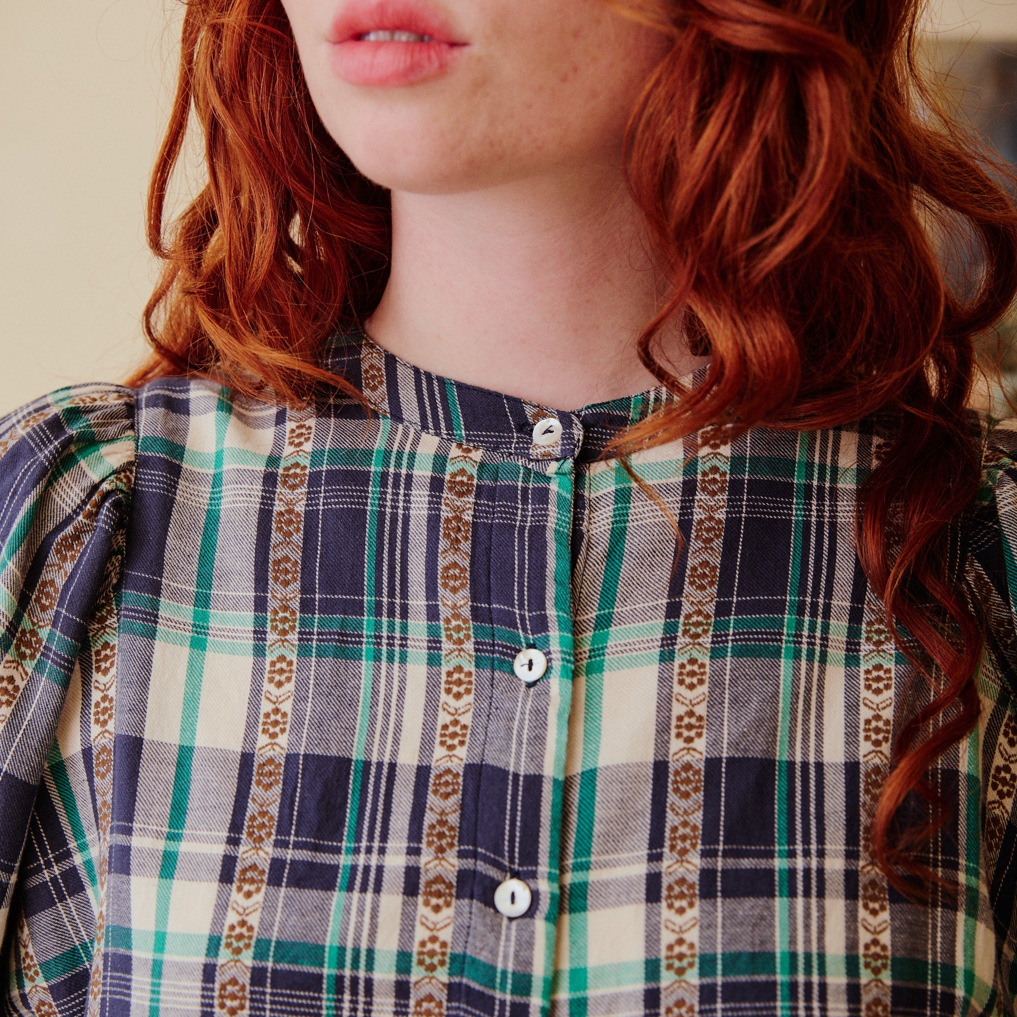 Plaid Blouse - Navy & Green