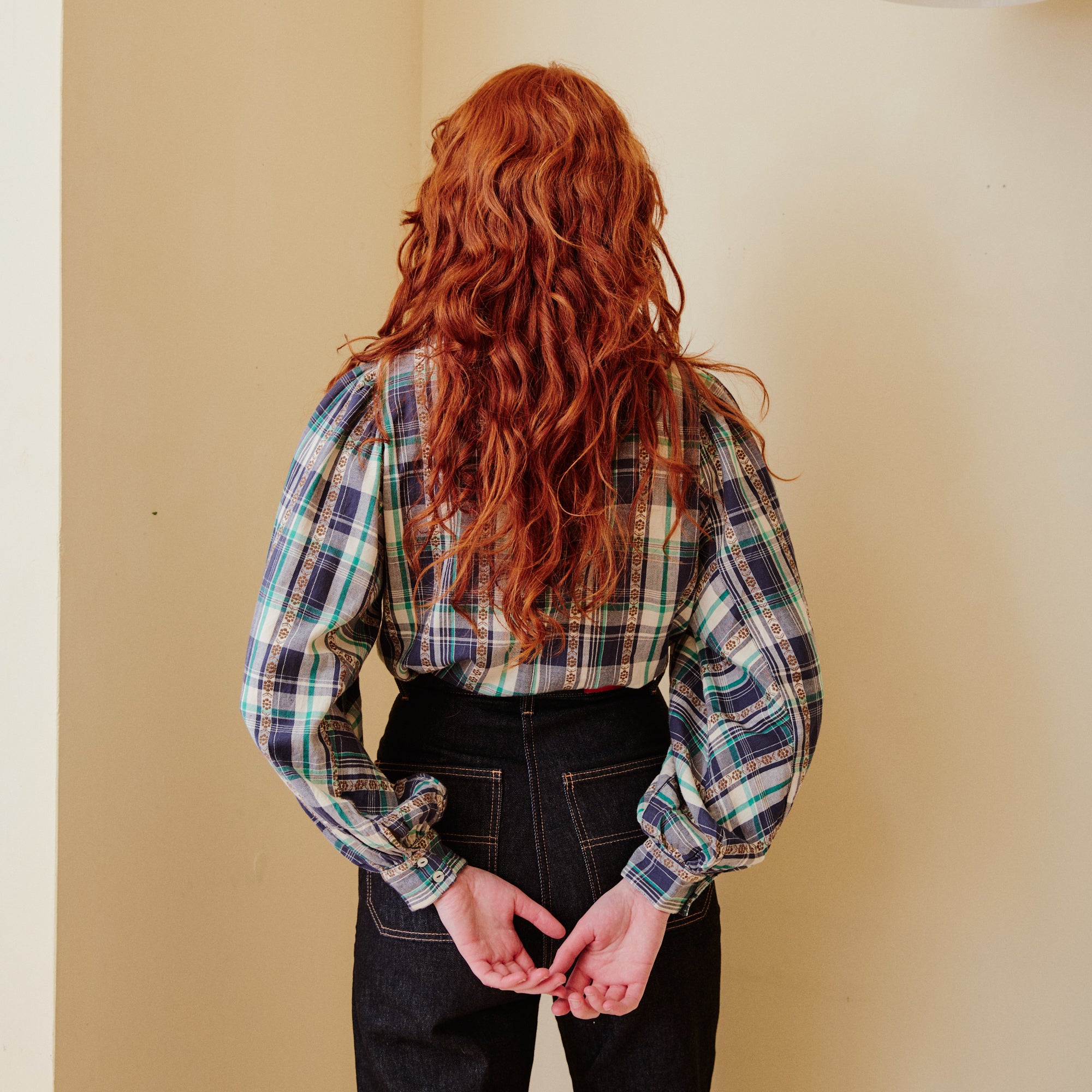 Plaid Blouse - Navy & Green