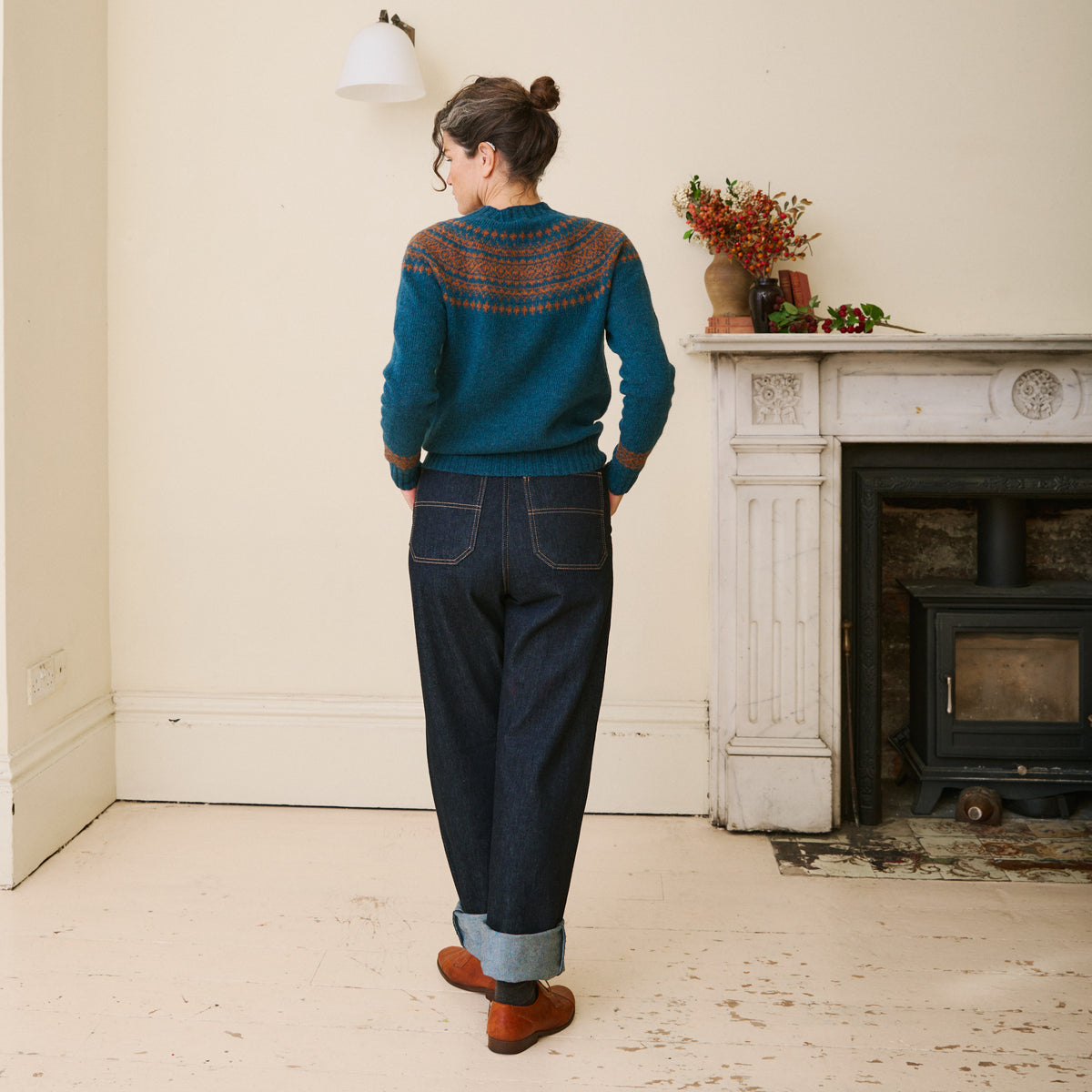 Classic Fair Isle Jumper - Dark Teal & Sienna