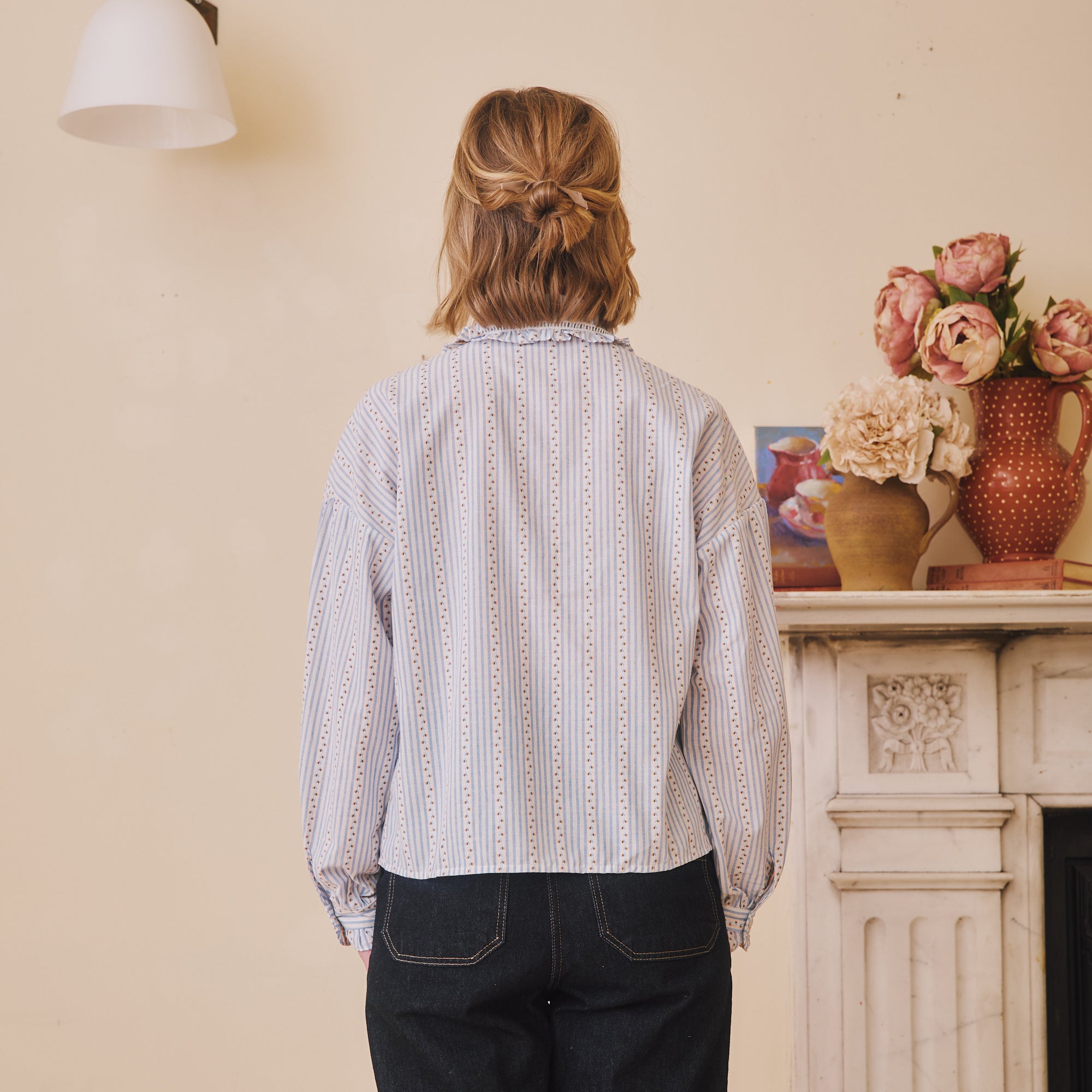 Blue Stripe & Rosebud Blouse