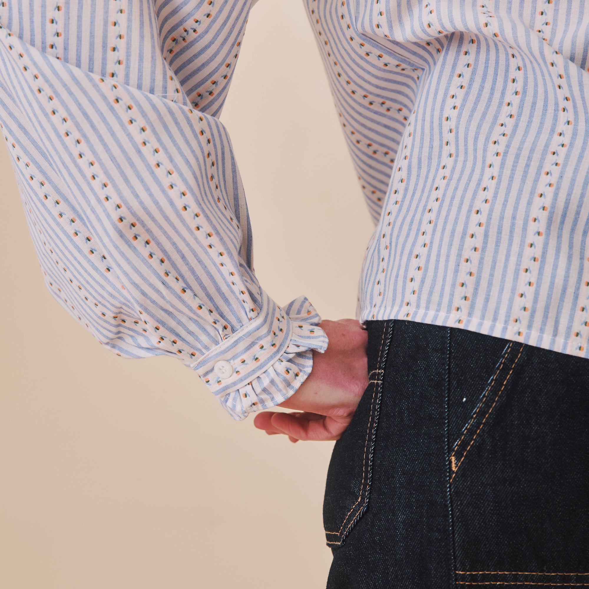 Blue Stripe & Rosebud Blouse