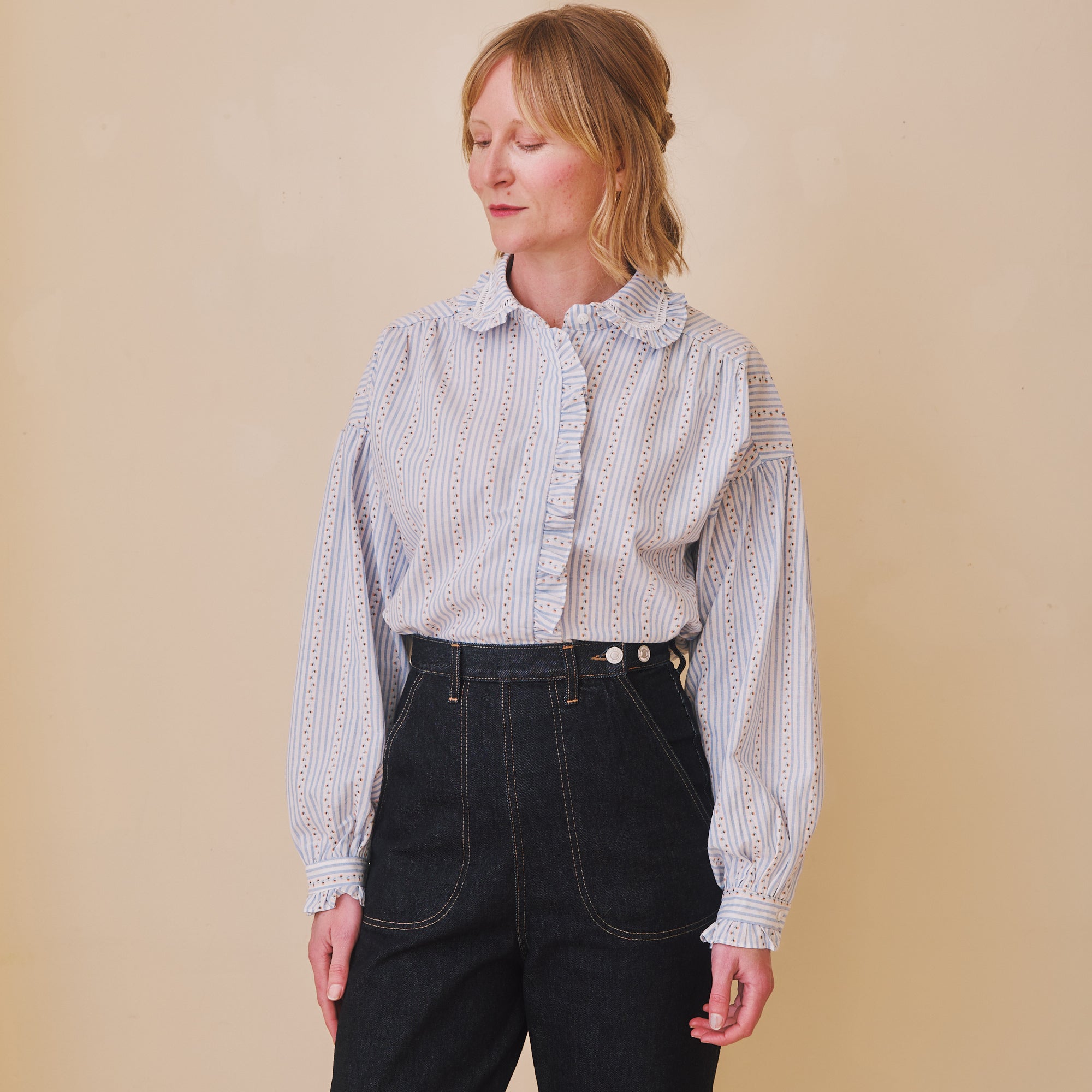 Blue Stripe & Rosebud Blouse