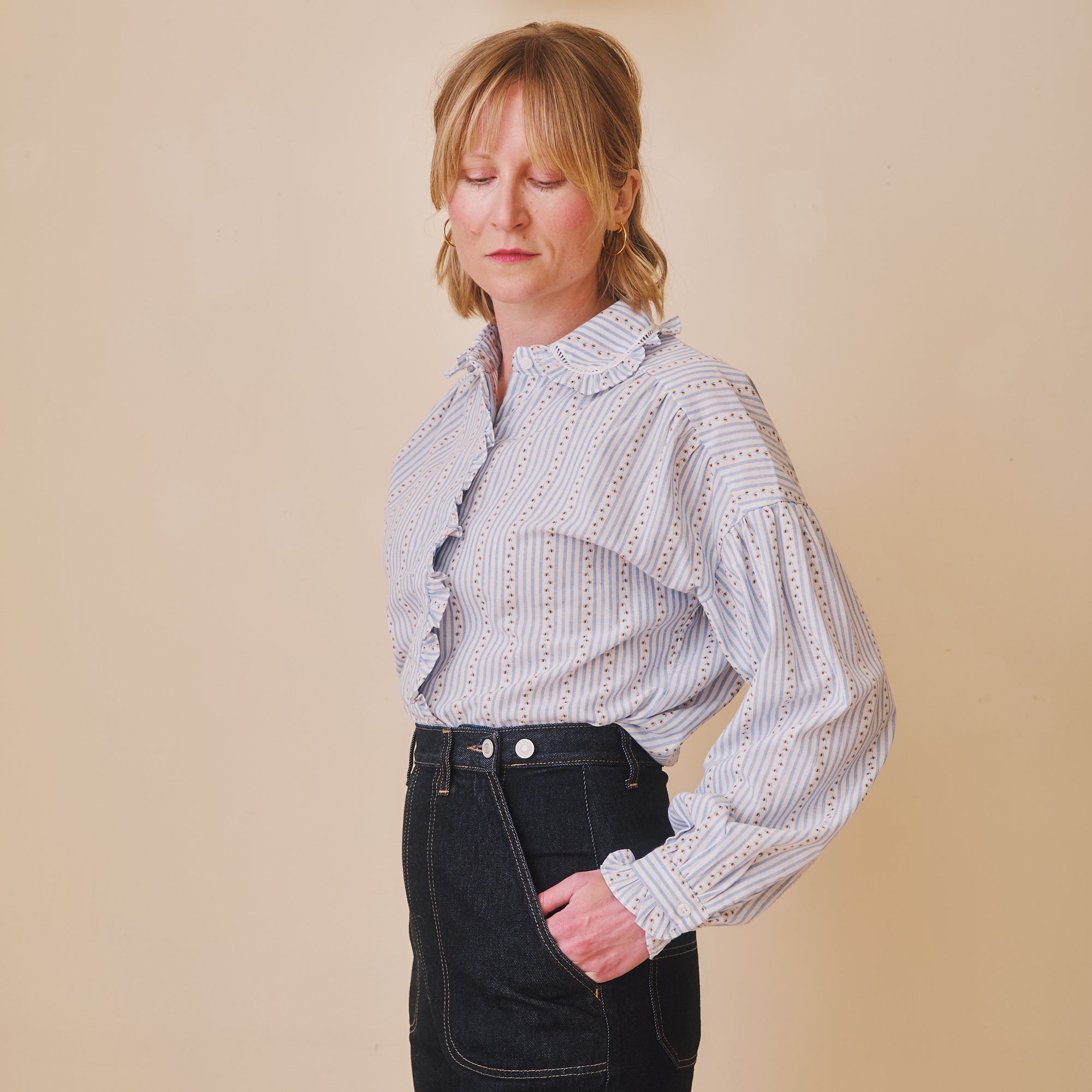 Blue Stripe & Rosebud Blouse
