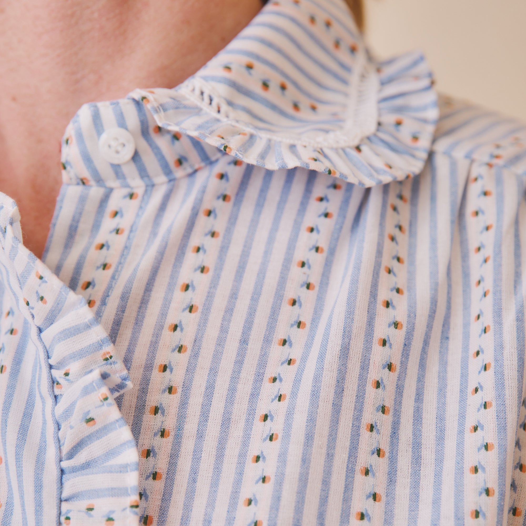 Blue Stripe & Rosebud Blouse with Peter Pan collar