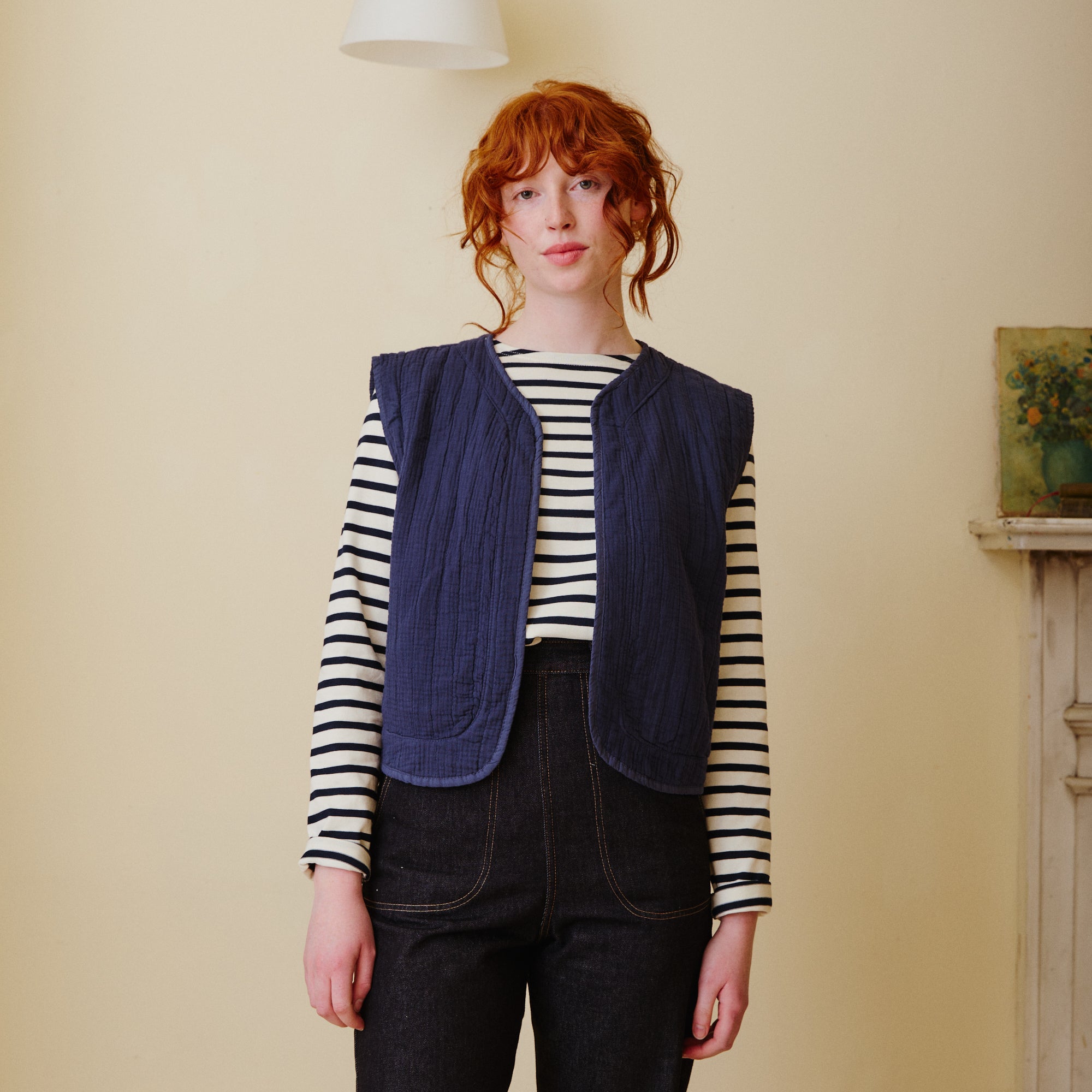 Blue quilted waistcoat for women
