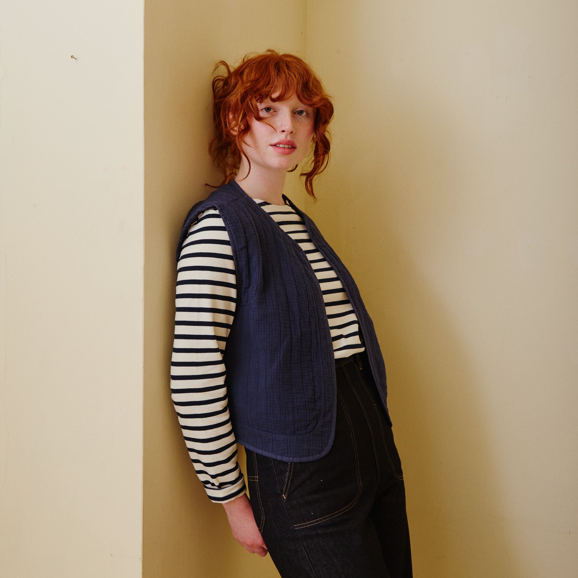 Quilted Cotton Waistcoat -  Navy