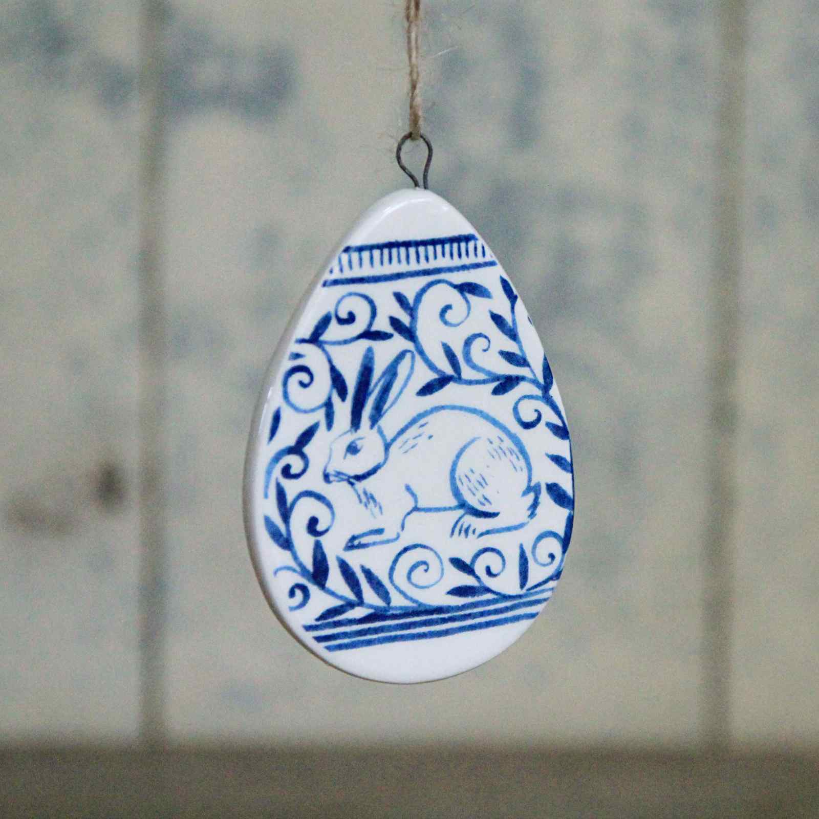 Blue & White Ceramic Egg Decoration Bunny