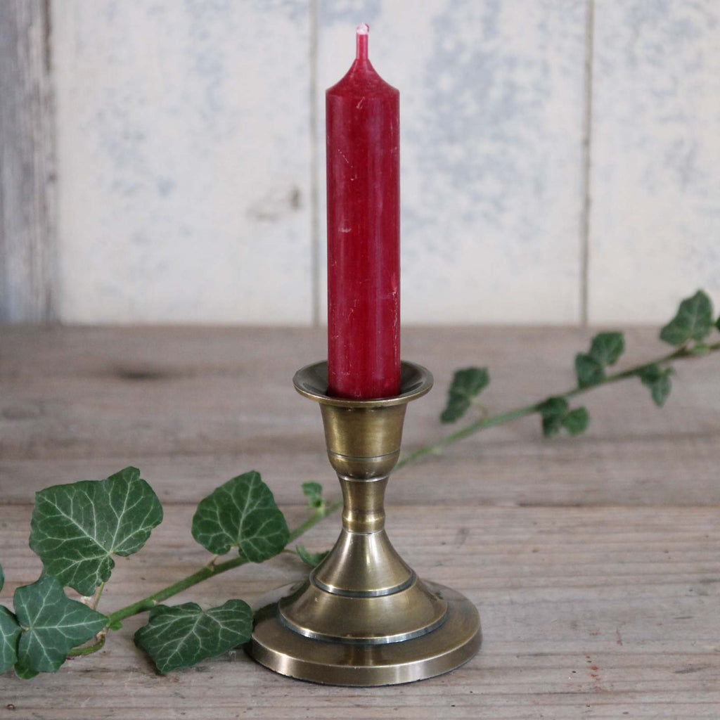Small Traditional Brass Candlestick with red candle