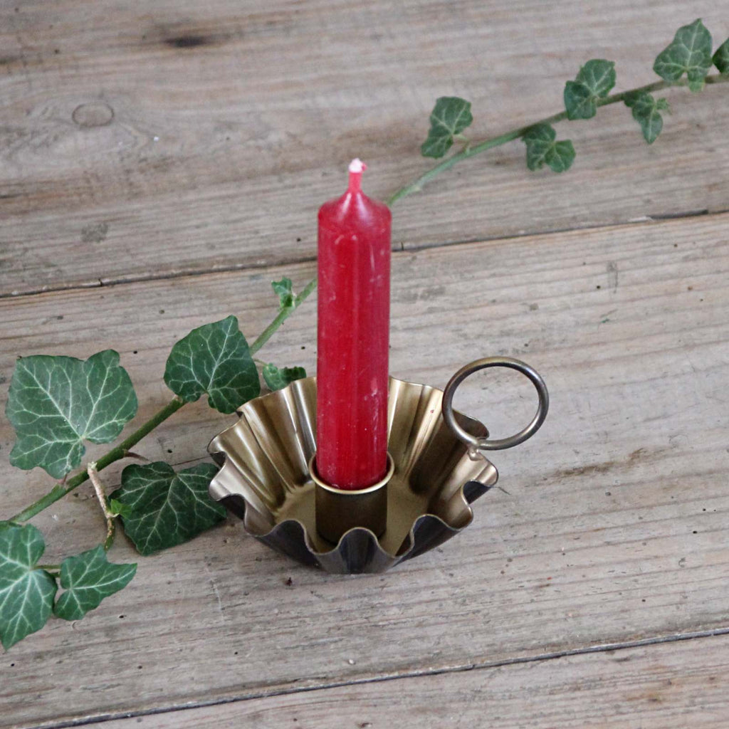 Antique Brass Candle Holder with red Christmas candle