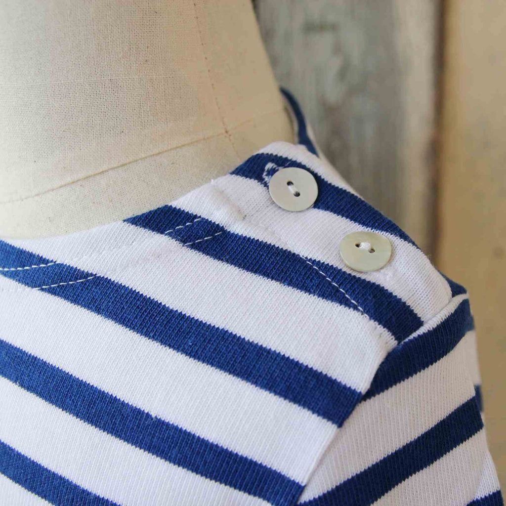 Baby's Breton Striped Top - French Blue with buttons