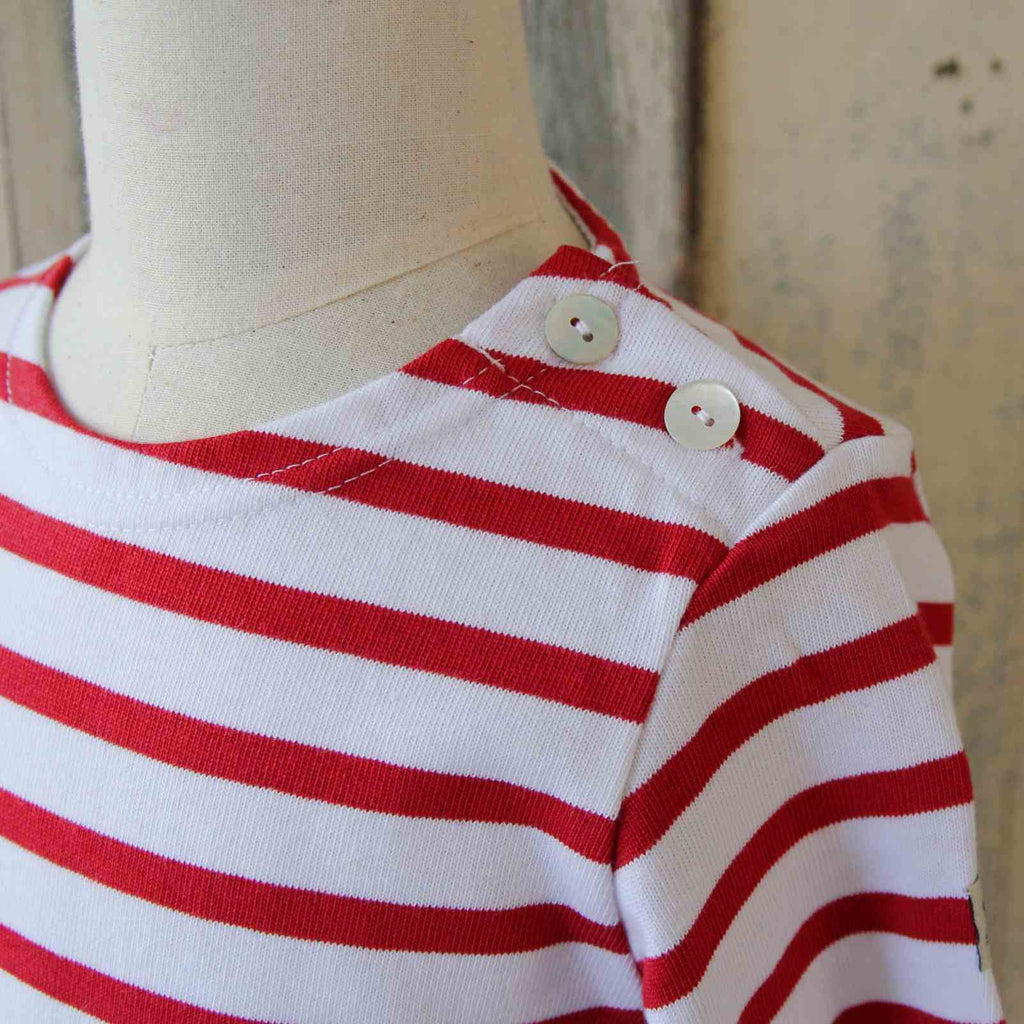 Baby's Breton Striped Top with buttons - White & Red