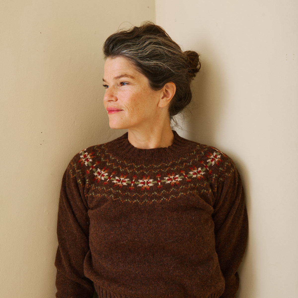 Traditional Scottish Fair Isle Crew Neck Jumper - Walnut