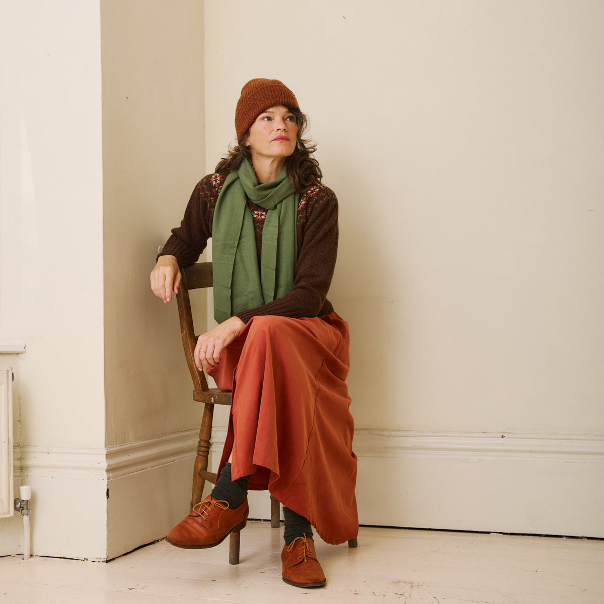 Traditional Scottish Fair Isle Crew Neck Jumper - Walnut