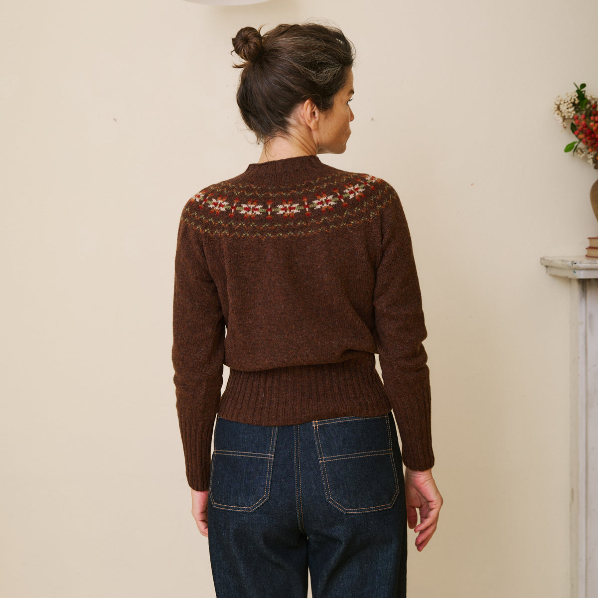 Traditional Scottish Fair Isle Crew Neck Jumper - Walnut