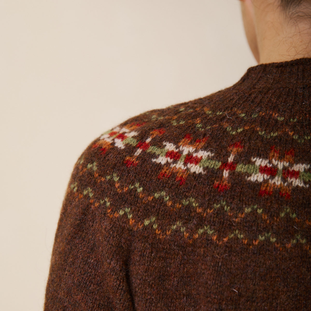 Traditional Scottish Fair Isle Crew Neck Jumper - Walnut