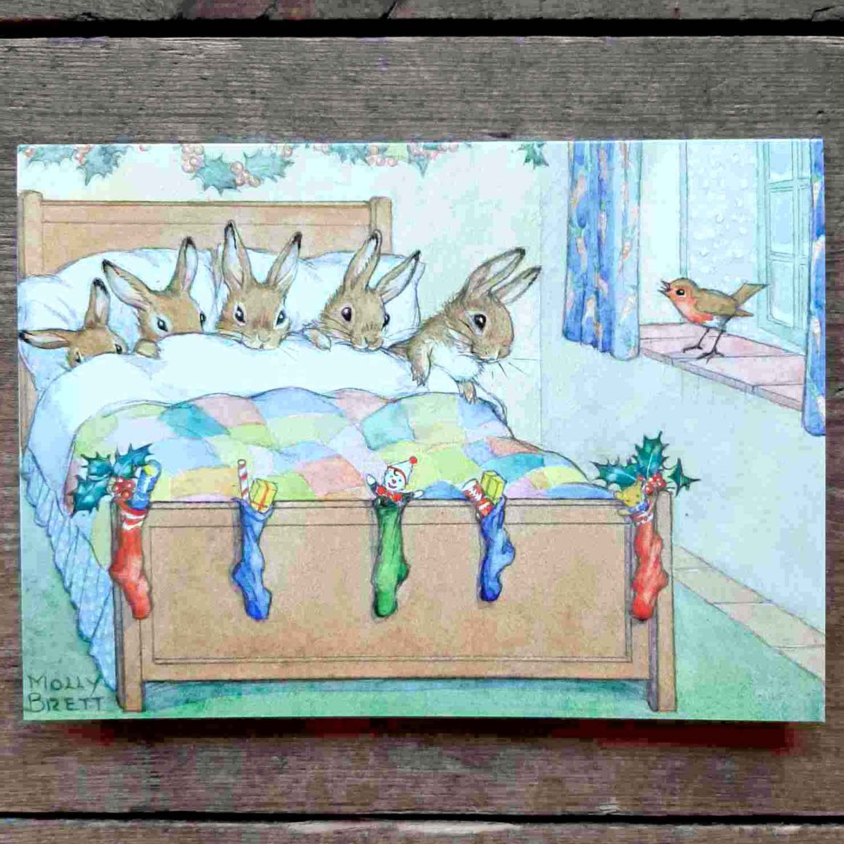 Traditional Christmas Card Pack - Rabbits In Bed