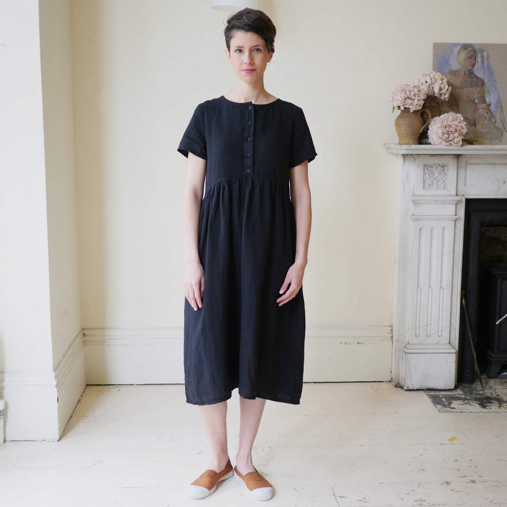 Black linen midi dress