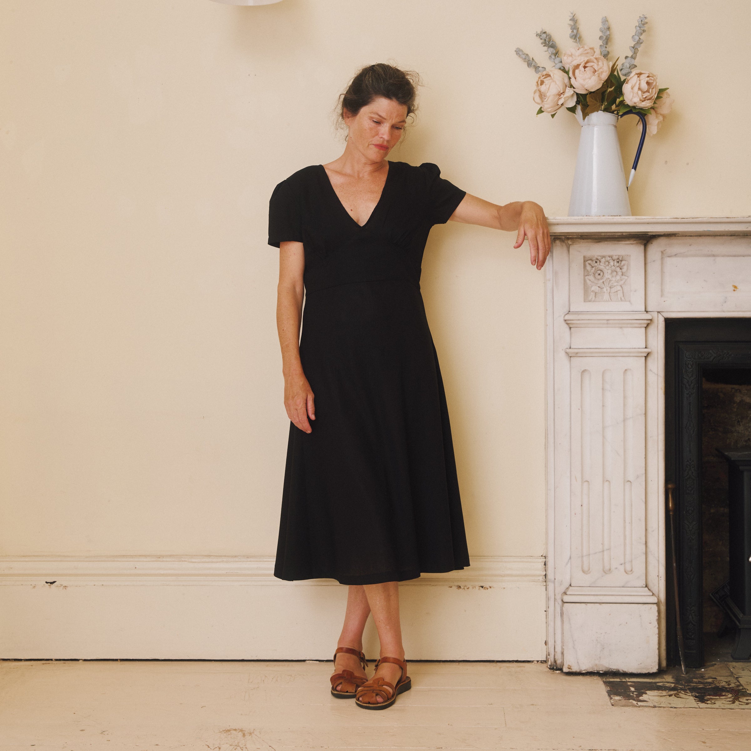 Linen Midi Dress - Black