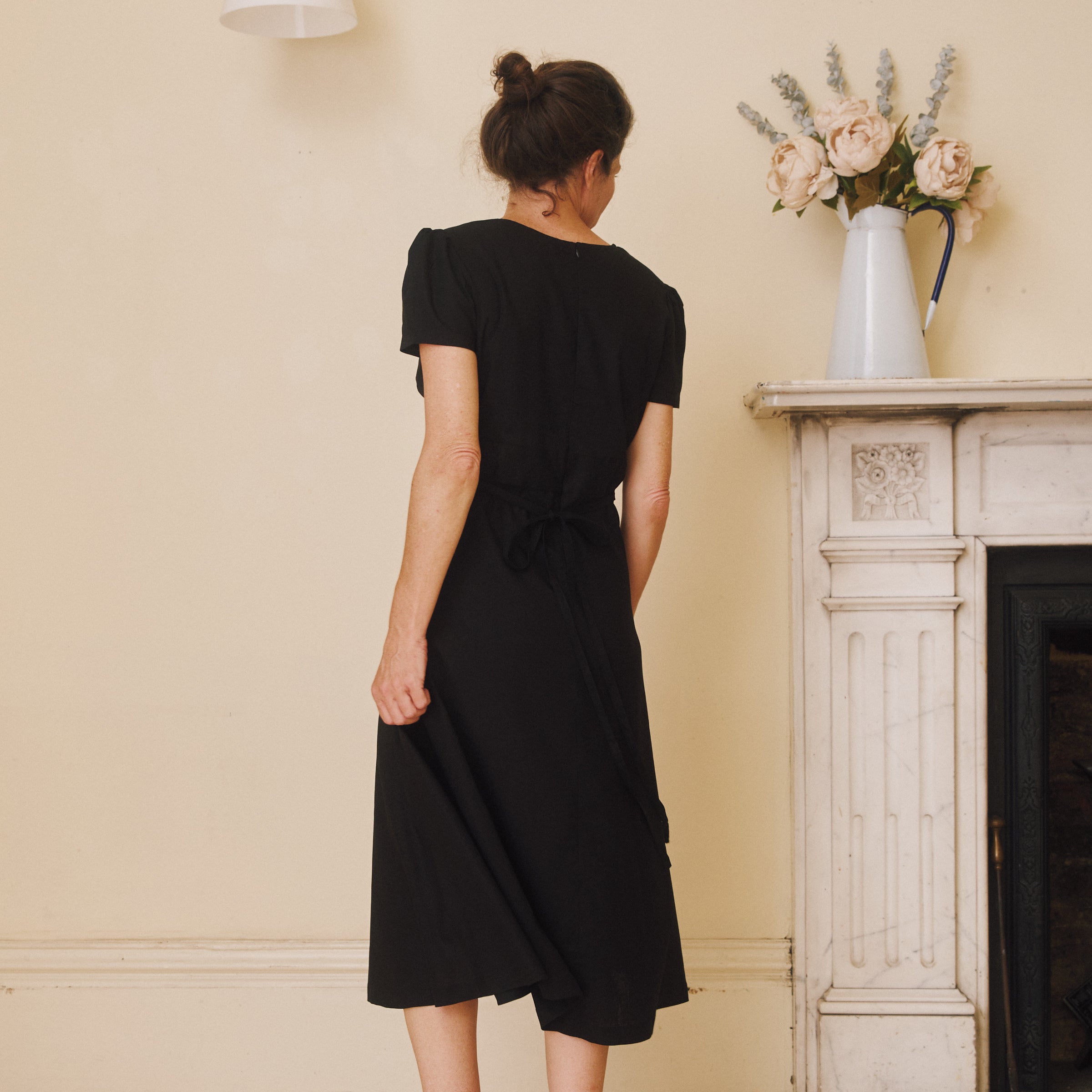 Linen Midi Dress - Black