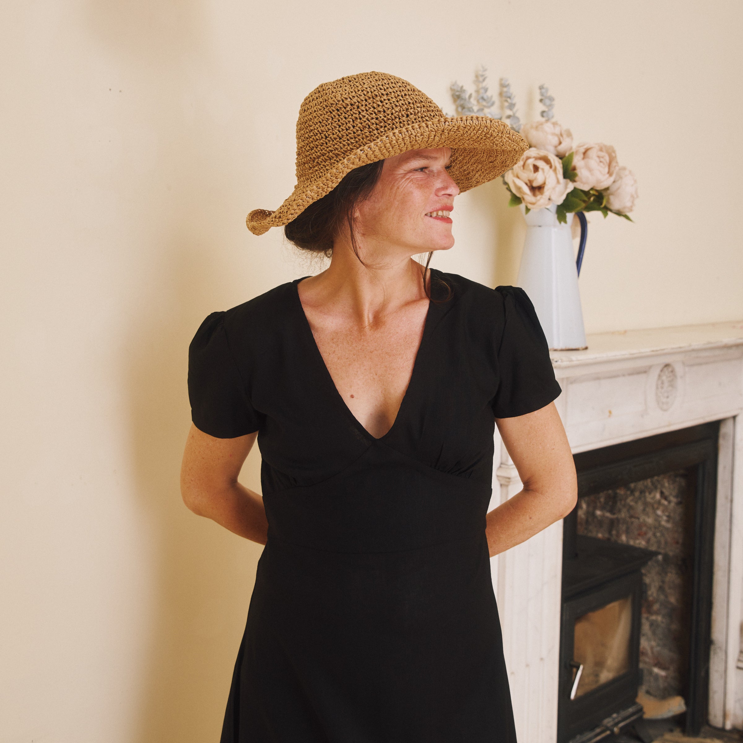 Linen Midi Dress - Black