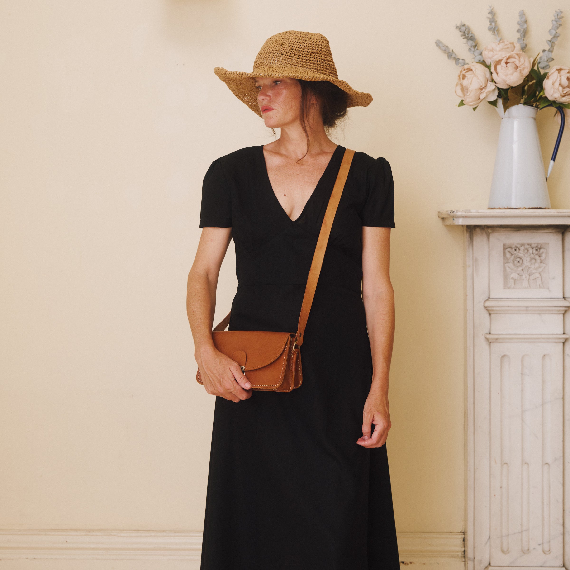 Linen Midi Dress - Black