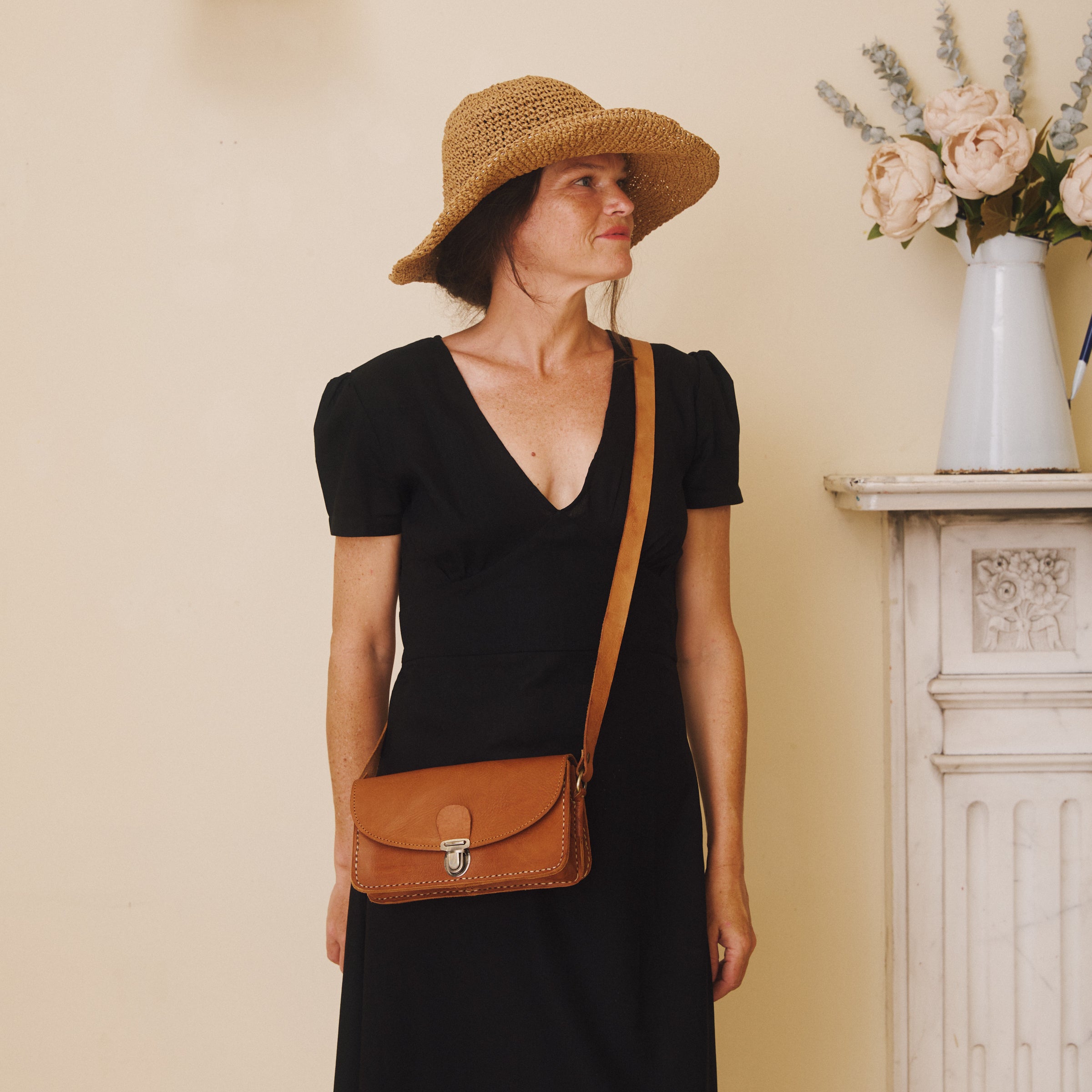Leather Cross Body Bag - Tan