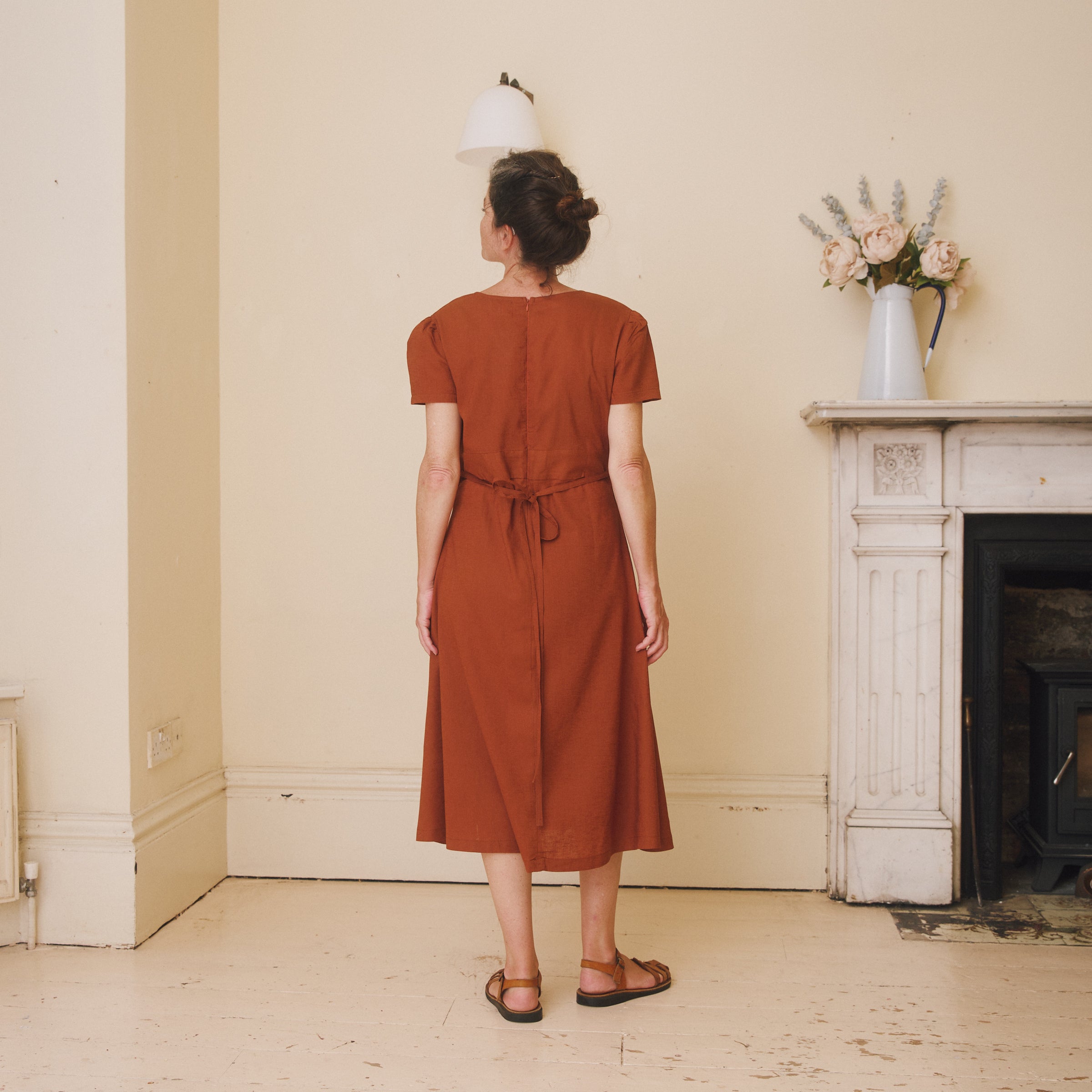 Linen Midi Dress - Rust