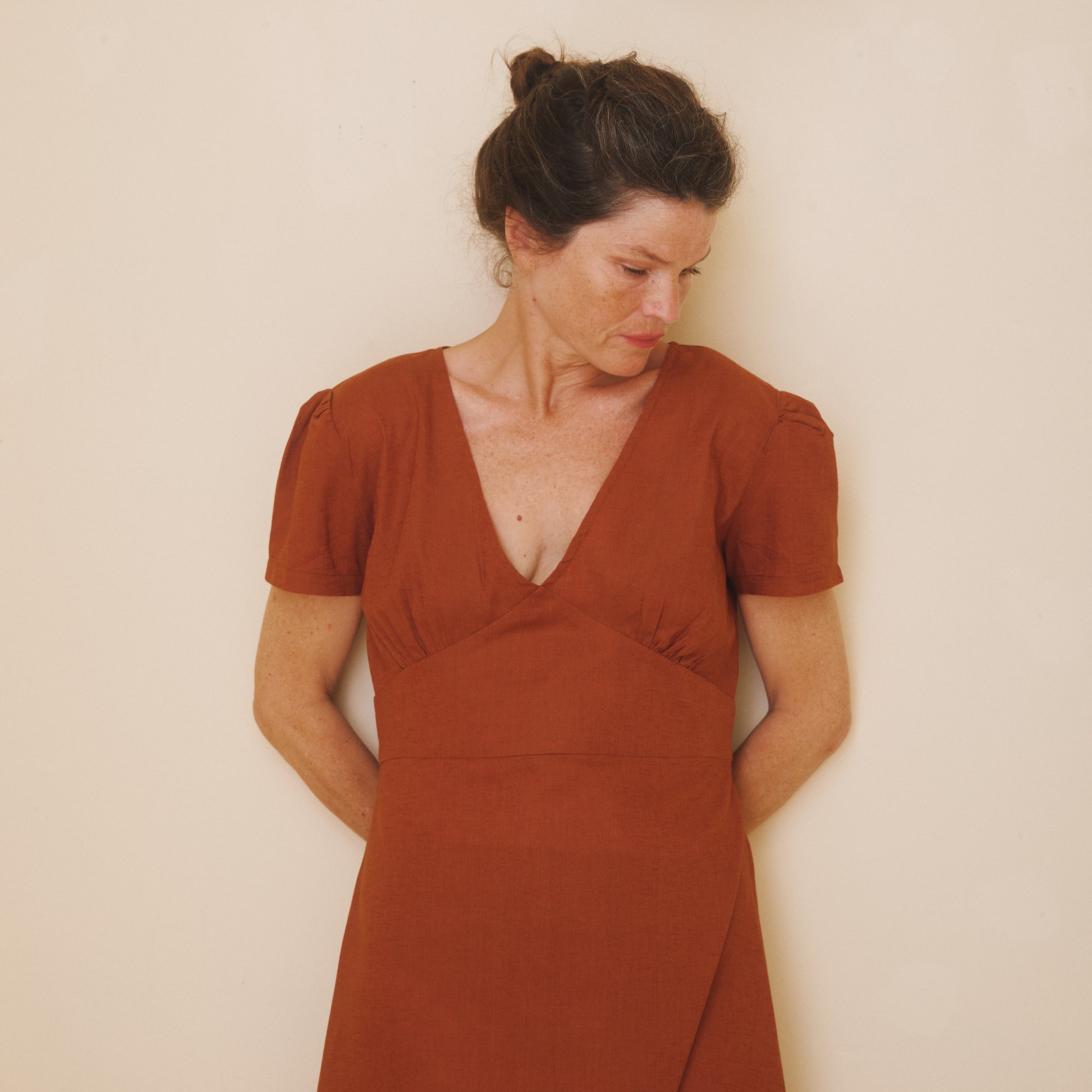 Linen Midi Dress - Rust