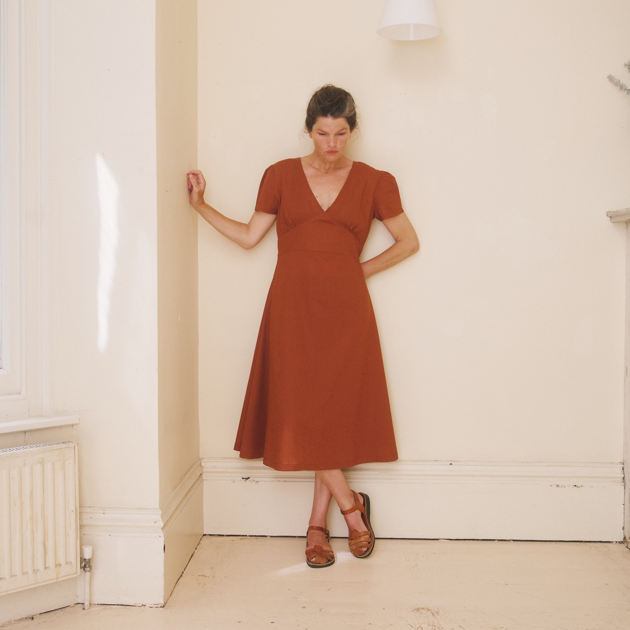 Linen Midi Dress - Rust