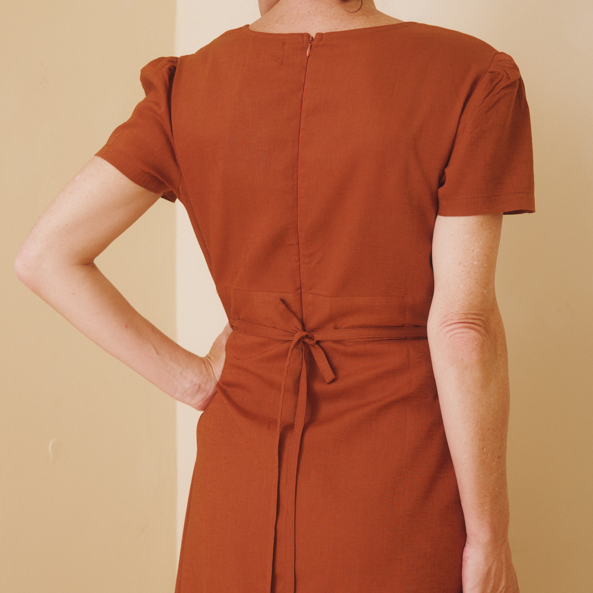 Linen Midi Dress - Rust
