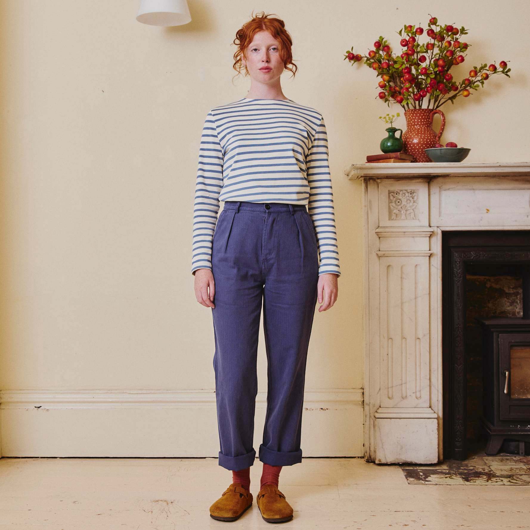 Unisex Herringbone Work Trousers - Old Blue&nbsp;