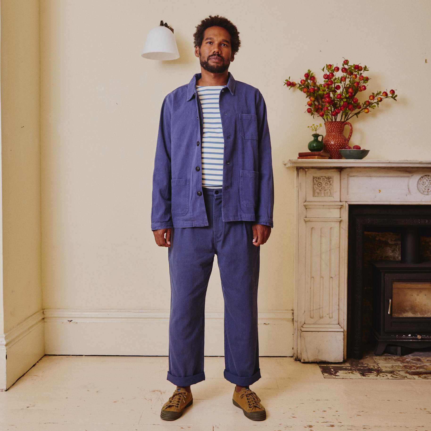 Unisex Herringbone Work Trousers - Old Blue