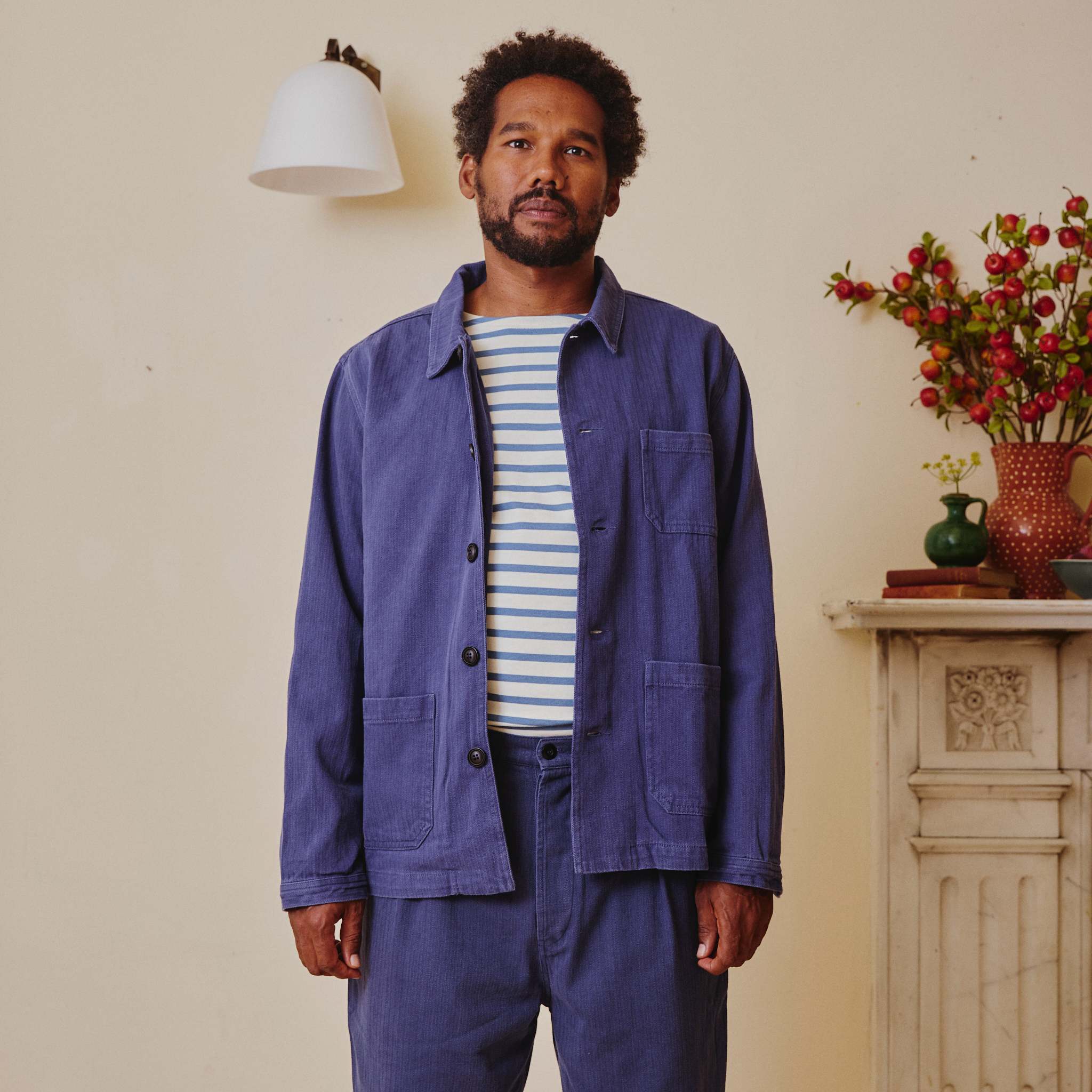 Unisex Herringbone Chore Jacket - Old Blue